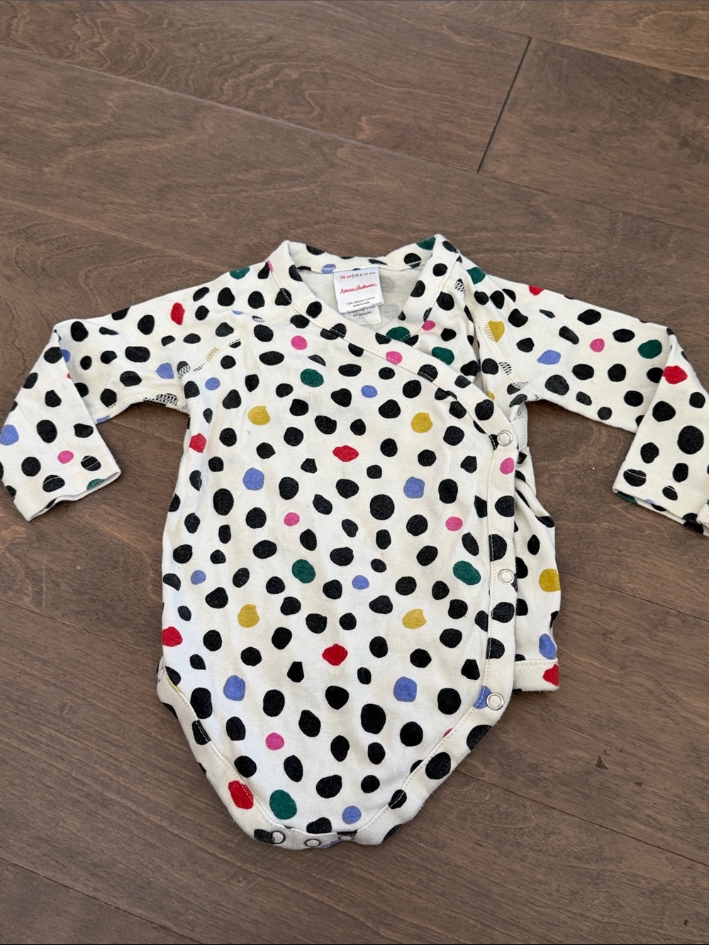 Hanna Andersson White Baby One-Piece with Black and Multicolor Dots